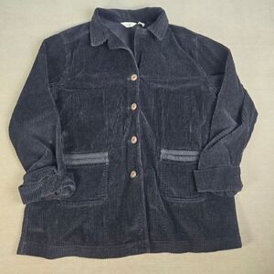 J Jill Corduroy Button Front Jacket Women's Size L Collared Pockets Black